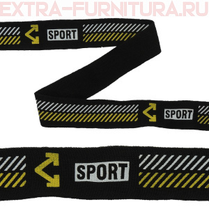 Тесьма шир.30мм трикотажная Лампас №196 цв.черный/белый/желтый надпись SPORT уп.10м