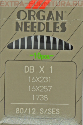 Иглы Organ для прямострочных машин с тонкой колбой (DB*1/80 SES) ПШМ № 80/12 SES, уп.10шт.
