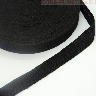 Лента киперная х/б 20 мм, цв.черный, уп.50м, 20уп./100уп.  (пл.3,3 г/м)