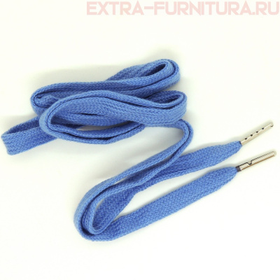 Шнурки плоские 130см, шир.10мм, Хлопок, наконечник металл, цв.небесно-синий